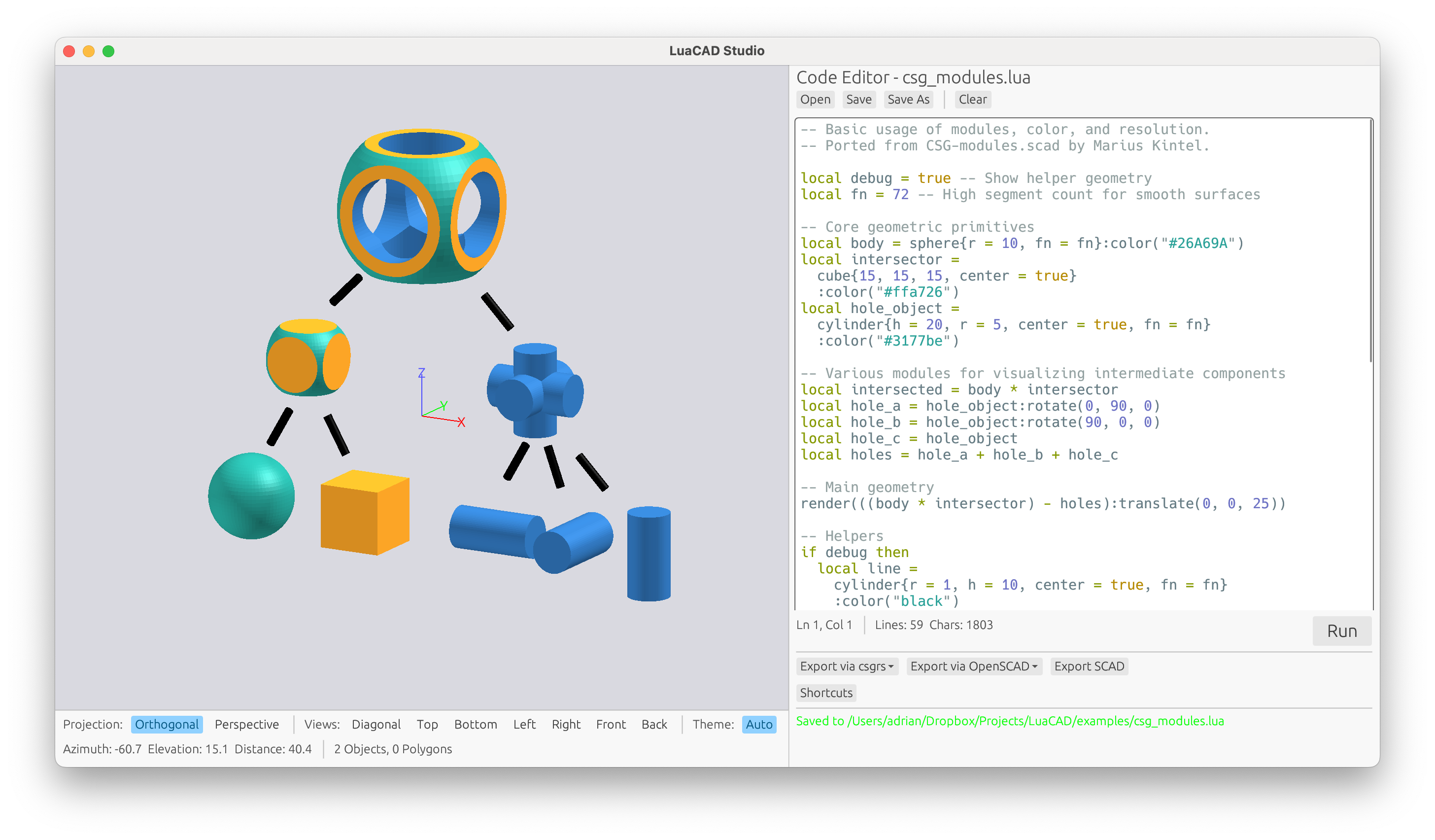 LuaCAD Studio - Desktop app with 3D viewport and code editor